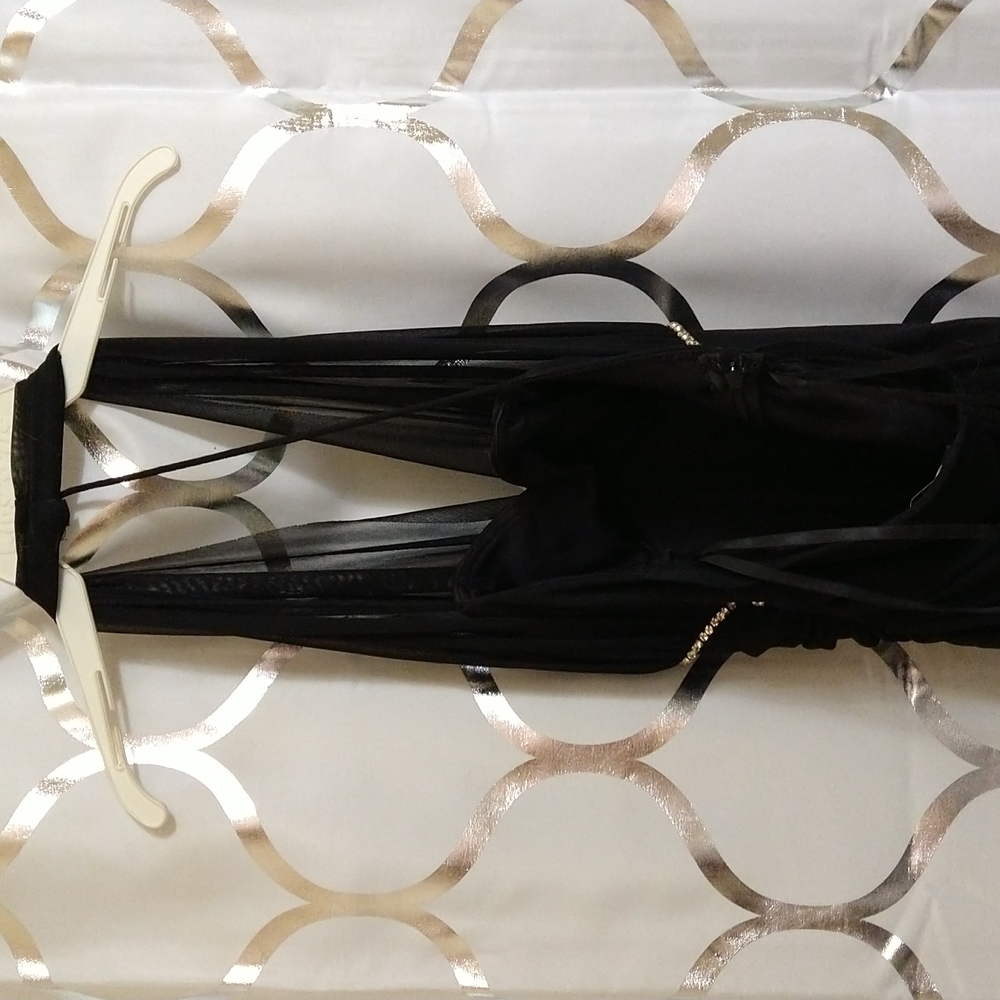Blondie Nights Halter Lined Dress Black Padded Bra Gathered Beaded Zip + Bag - Picture 3 of 7